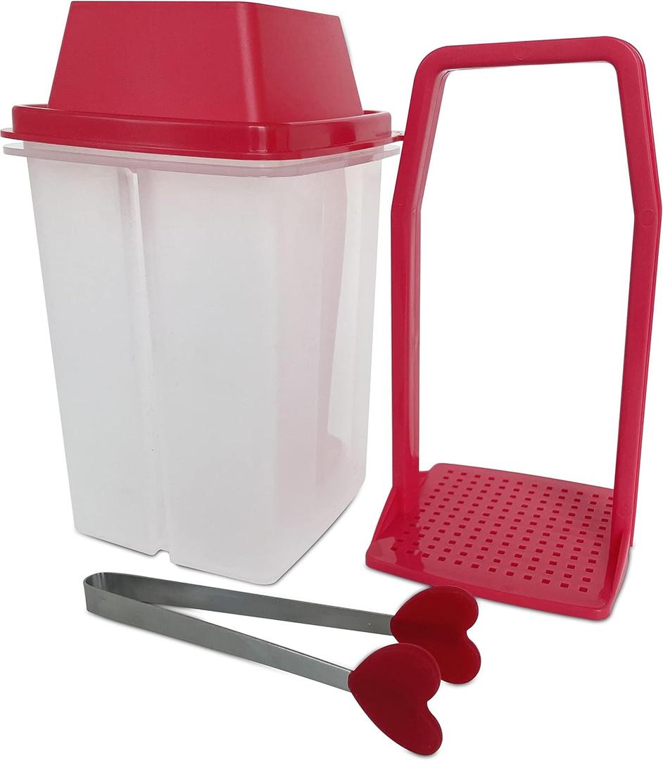 Pickle Container with Strainer | BPA Free Chilero Container Jalapenos Jalapeos | Pickle Jar with Lifter |Complete with Tong (Red) for Pickles, Cornichon, and Food Storage, Pickles Keeper