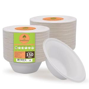 BAGASSEWARE Compostable 12 oz Heavy-Duty, 150 Count, 3X Stronger*, Microwave- & Freezer Safe, Soak-Proof, Biodegradable and Disposable Bowls