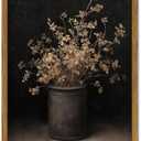 Framed Vintage Floral Wall Art, Rustic Dark Moody Flower Paintings Wall Decor, Retro Farmhouse Botanical Pictures Canvas Prints Neutral Aesthetic Home Decor for Living Room Bedroom 16x24inch