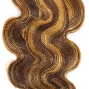 P4/27 Highlight Blonde Bundles Human Hair Body Wave Bundles Human Hair Brazilian Hair 2 Bundle Brown Unprocessed Virgin Remy Hair Extensions 50 Gram Per Bundle