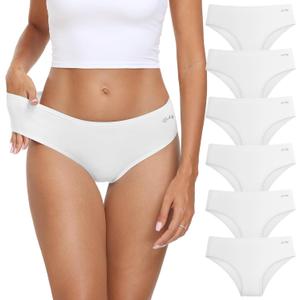 coskefy Women's Underwear Cotton Hipster Panties Low Rise Briefs Soft Strench Breathable Ladies Bikini Underwear 6 Pack (White, S)