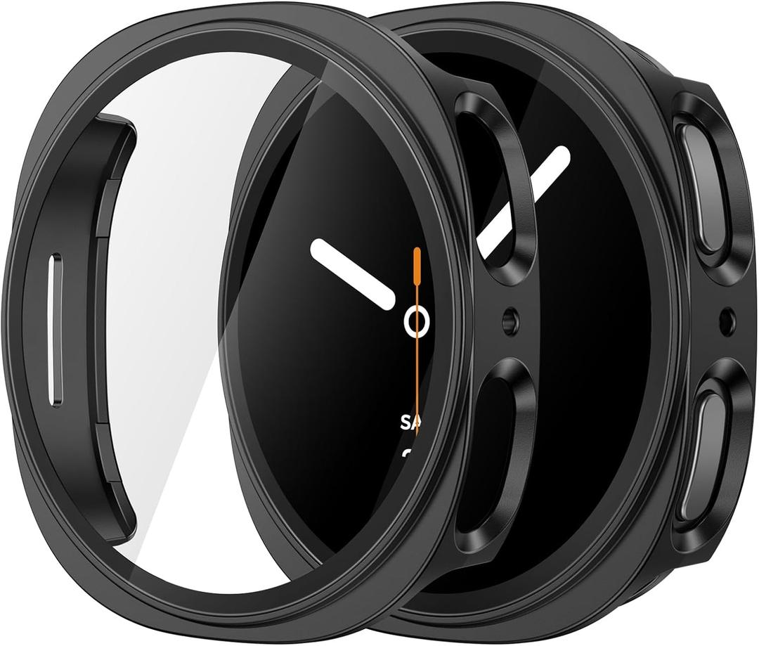 Misxi 2-Pack Hard PC Case with Tempered Glass Screen Protector for Samsung Galaxy Watch 8 44mm, Overall Protection Anti-Slip Scratch-Resistant Cover for Galaxy Watch 8, Black