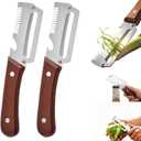 2 x Multi-Functional Vegetable Peeler with Wooden Handle,3-in-1 Stainless Steel Stainless Steel Veggie Cutter with Bottle Opener,Kitchen Tool for Fruit Veggie Pumpkin That Need to Be Peeled(2PCS)