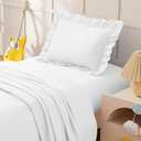 KKJIAF 3 Piece Toddler Sheet Set Microfiber, Includes a Flat Sheet, a Fitted Sheet and a Ruffle Pillowcase, White