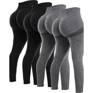 NORMOV 4 Piece Butt Lifting Workout Leggings for Women, Seamless Gym Scrunch Booty Lifting Sets (Small, 4packs(2black+2dark Grey ))