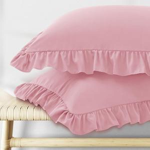 KKJIAF Ruffle Pillow Cases Standard Size Set of 2, Ruffled Pillow Covers with Envelope Closure, Wrinkle Resistant Pillowcases 20" x 26", Ruffled Pillow Shams, Light Pink