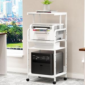 Arbuxzuy 4-Tier Printer Stand with Storage Shelf, Mobile Printer Table for Home Office, Adjustable Stand for Printer, Scanner, Fax (White)