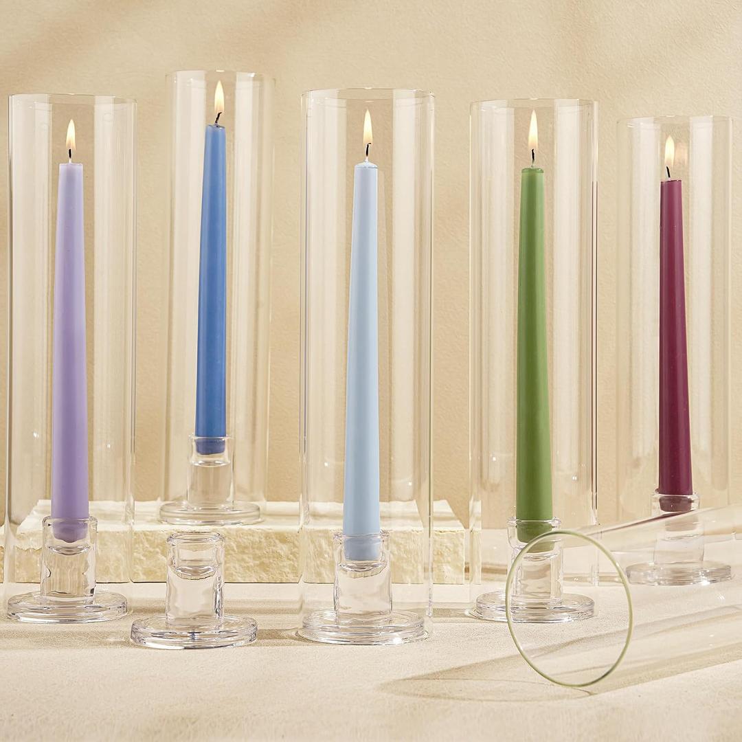 Hurricane Candle Holder Thickened Cylinder Covers 10 Pcs Taper Candle Sticks Holder Glass Tall Candlesticks Holders Centerpiece for Wedding Dining Table