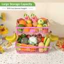 2 Tier Fruit Basket for Kitchen Counter with 2 Banana Hangers, Countertop Metal Fruit Bowl with Wooden Handle, Large Storage Stand for Vegetables, Snacks, Breads, Produce Storage – Rose Pink