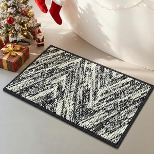 Woven Bath Mat, Modern Bathroom Rug Non-Slip, Washable, Ultra-Absorbent, Quick-Drying Minimalist Bathroom Decor (Black, 24"x16")