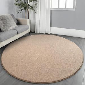 Ultra Soft Round Area Rugs for Living Room Bedroom, 5x5 Feet Beige Thickened Memory Foam Modern Indoor Circle Carpets, Non-Slip Comfy Circular Rug for Boys Girls Nursery Room Home Decor