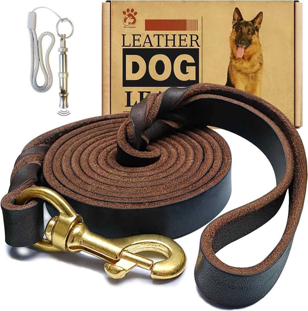 Leather Dog Leash 6ft x 3/4 inch,Strong Heavy Duty Genuine Leather Braided Dog Training Leash, Soft and Comfortable Leather Leash for Large Dogs, Medium Small Dogs (Brown, 6FT*3/4in)