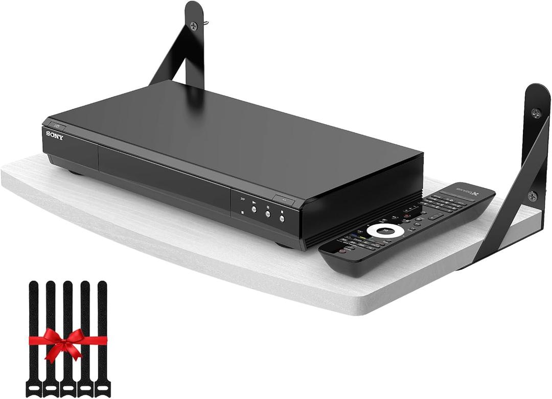 DAWASAPAT Floating Entertainment Center Shelf with Cable Ties, Projector Wall Mount DVD Shelf, Floating Entertainment Center Bracket Under TV for Cable Boxes/Games Console/DVR/TV Accessories (White)