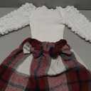 Noubeau Toddler Girls Plaid Outfits Girls Puff Sleeve Knit Ribbed Shirt Tops Plaid Skirt Set Kids Fall Winter Clothes (4T)