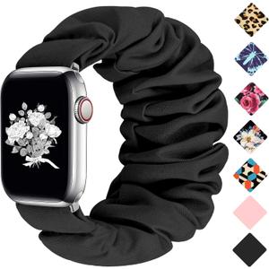 Greatfine Scrunchie Band Compatible with Apple Watch Bands 38mm 40mm 41mm 42mm 44mm 45mm 46mm 49mm Women, Elastic Scrunchie Watch Strap for iWatch Watch Series 11 10 9 8 7 6 5 4 3 2 1 SE 3 2 Ultra 3 2 (Black)