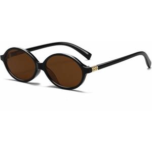 Retro Oval Sunglasses for Women Men Trendy Round Sunnies 90s Vintage Style (A4 Black/Brown)