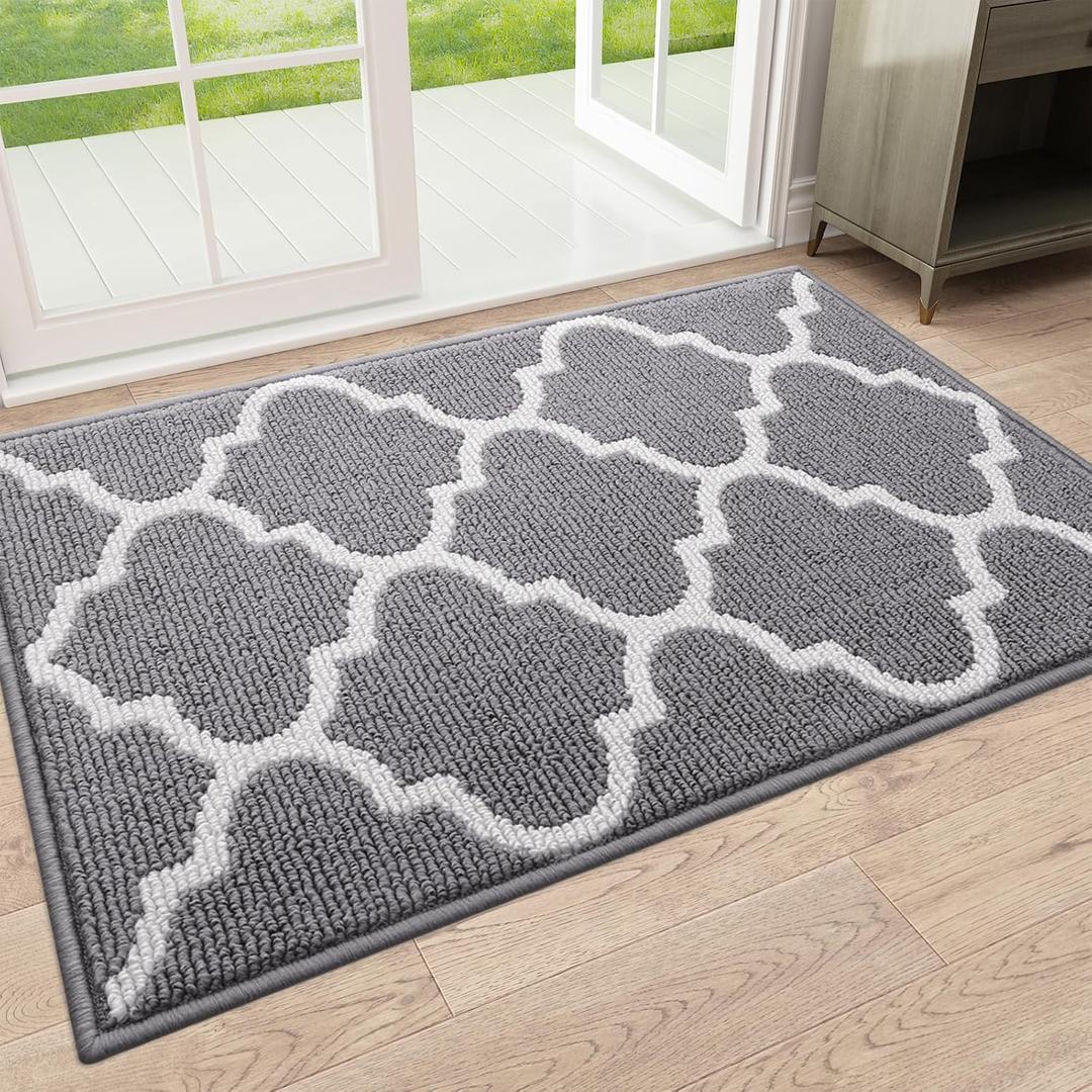 OLANLY Indoor Door Mat, 32x20, Non-Slip Absorbent Resist Dirt Entrance Mat, Washable Low-Profile Inside Floor Doormats for Entryway, Grey