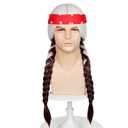 Probeauty Silver White ombre Brown Braids Wig for Men, Long Braided Wigs with Red Scarf for Halloween Costume Cosplay Party