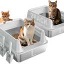 AIPERRO Stainless Steel Litter Box 2 Pack Metal Cat Litter Boxes with Lid