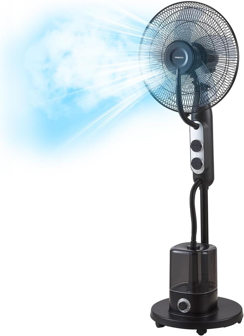 16" Misting Standing Fan for Bedroom, 70 Oscillating Pedestal Fan, 3 Speeds, AC Copper Motor, 4L Independent Humidifier, Anti-Dry Burn, and Wheels, Quiet Floor Fan for Home, Office, Bedroom
