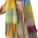 Wander Agio Winter Women Warm Scarf Long Shawl Large Scarves Cold Weather Thick Blanket Scarfs Colorful Plaid (Blue Yellow Coffee 17)
