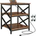 METYERRY Large Printer Stand with Power Outlet, with Height Adjustable Storage Shelf, 3 Tier Rolling Printer Cart with Industrial Wheels, 23.6 x 23.6 Inches Printer Table for Home Office, Rustic Brown