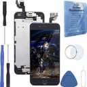 Black for iPhone 6 Plus 5.5 Inch LCD Screen Replacement with Home Button Front Facing Camera Ear Speaker Proximity Sensor Full Complete Frame Digitizer Display Assembly with Repair Tool kit