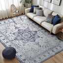 Boho Rug Washable 8x10 Area Rugs for Living Room Large Machine Washable Rug Stain Resistant Non-Slip Backing Rugs for Bedroom,Ultra Soft Vintage Large Area Rug (Blue,8x10ft)
