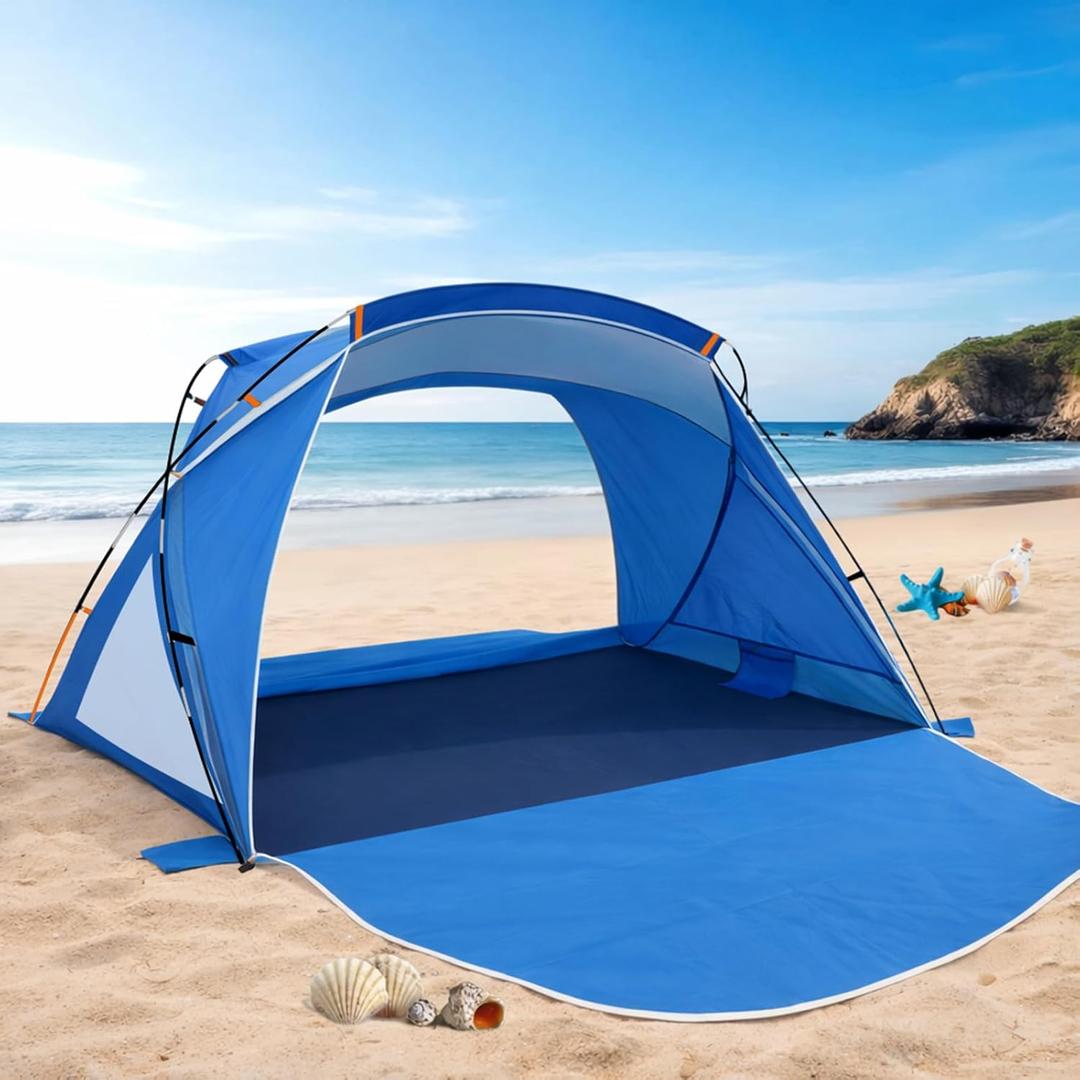 Beach Tent, Portable Sun Shelter for 2/3/4/6-8 Person with UPF 50+ UV Protection, Easy Setup Waterproof Beach Shade Canopy Cabana for Family Outdoor and Picnics, Fishing with Carrying Bag