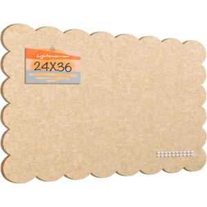 Lightomorrow Scalloped Bulletin Board, 36 x 24 Inches Felt Pin Board - Decorative Cork Alternative for Wall, Foldable Picture Self-Adhesive Vision Prayer Board with 20 Pushpins - Beige Brown, 3624 inches