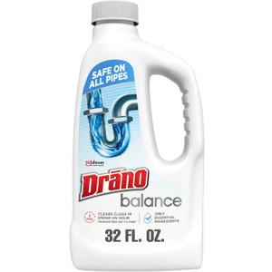 Drano Balance Drain Clog Remover and Cleaner, Non-Corrosive Formula, Safe on All Pipes and Septic Tanks, Formulated Using Only Essential Ingredients, 32 Fl Oz