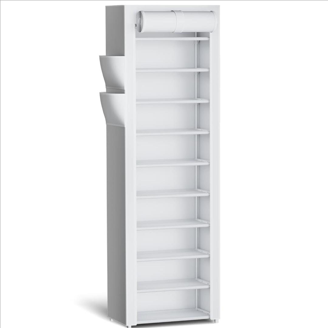 Kitsure Shoe Rack - 10-Tier Large Capacity Shoe Organizer Shelf with Dust Cover & Side Pockets, Rust-Proof Metal Shoe Rack for Closet, Entrance, Living Room, 17.5" x 12.4" x 69.3", White