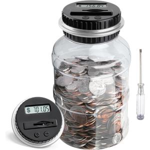 Large Piggy Bank for Boys Adults, Vcertcpl Digital Coin Counting Bank with LCD Counter, 1.8L Capacity Coin Bank Money Jar for Adults, Designed for All US Coins (Silver)