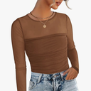 Zeagoo Women's Mesh Blouses Sexy Sheer Long Sleeve Shirts Crew Neck Going Out Tops Fall Lace Clothes M