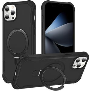 Compatible with iPhone 12 Case & iPhone 12 Pro Case with Invisible Magnetic Ring Stand [Compatible with Magnetic] [Military Drop Protection] Shockproof Hard Back Soft Edge 6.1 Inch, Black