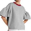 Womens Tops Ruffle Sleeves Oversized Summer Tshirts Casual Cute Round Neck 2025 Trendy Women Tees, M