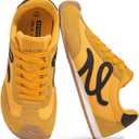 LUCKY STEP Women's Retro Tennis Fashion Sneakers Classic Casual Thin Sole Cute Comfortable Genuine Leather Trainer Ligheweight Trendy Walking Shoes (8.5, Yellow/Black)