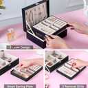 Voova Jewelry Box Organizer for Women Girls, 2 Layer Large Men Jewelry Storage Case, PU Leather Display Jewellery Holder with Removable Tray for Necklace Earrings Rings Bracelets, Vintage Gift, Black