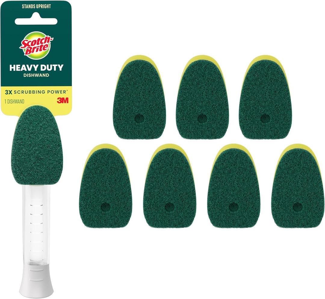 Scotch-Brite Heavy Duty Dishwand Kit, Includes 1 Wand & 8 Refill Pads, Keep Hands Out of the Mess