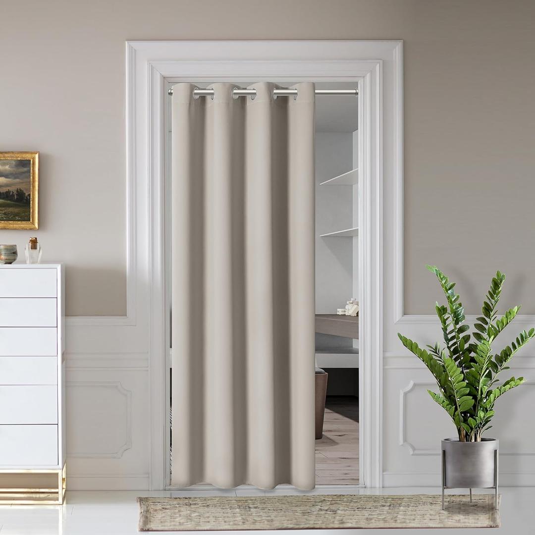 AOSKY Door Curtains for Doorway Privacy, Beige Grommet Closet Curtains for Bedroom, Door Window Curtain, Light Blocking Thermal Insulation Drapes for Living Room Set of 1 Panels, 52" W x 40" L