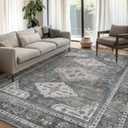 Area Rugs 6x9 for Living Room Bedroom, Machine Washable Area Rug Floor Cover, Print Vintage Tribal Aesthetic Carpet, Low Pile Mat with Non Slip Rubber Backing, Distressed Dark (Charcoal Black)