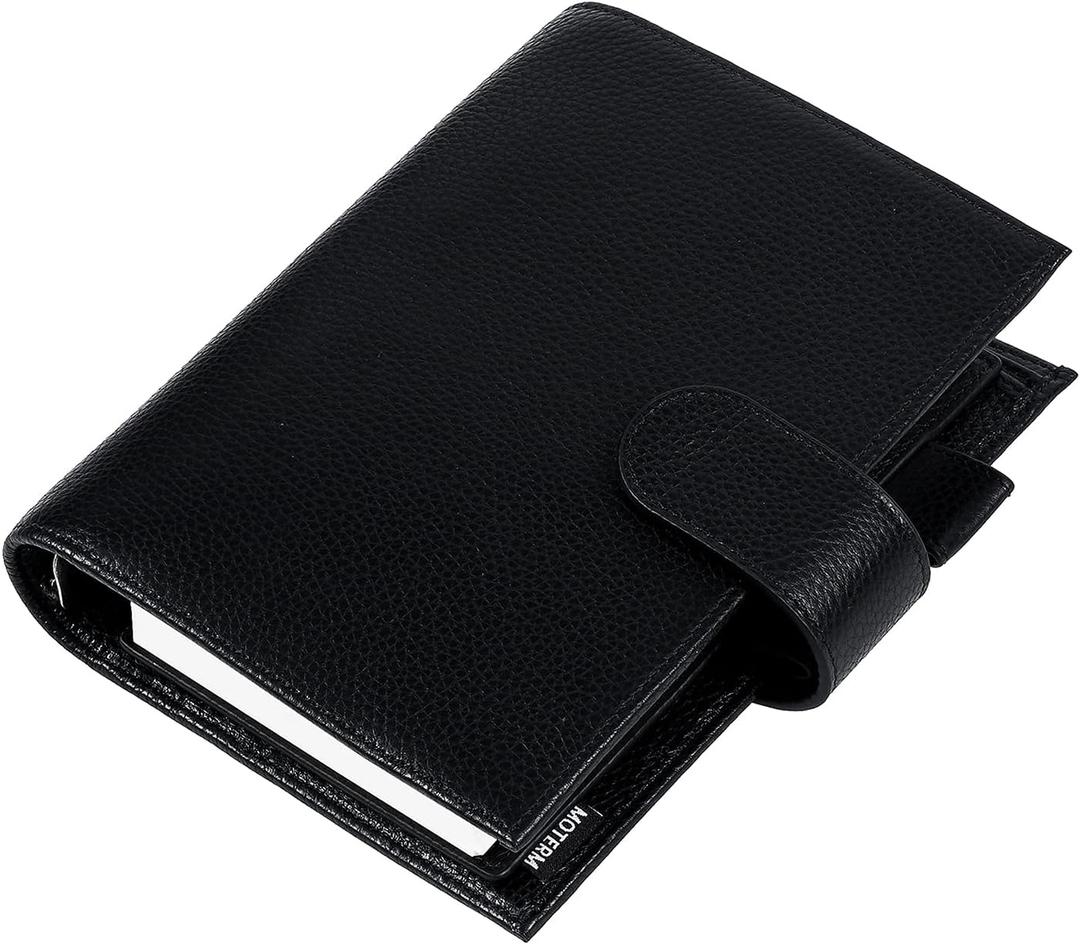 Moterm Personal Luxe Rings Planner - Genuine Leather Binder Organizer (30mm Ring, Pebbled-Black)