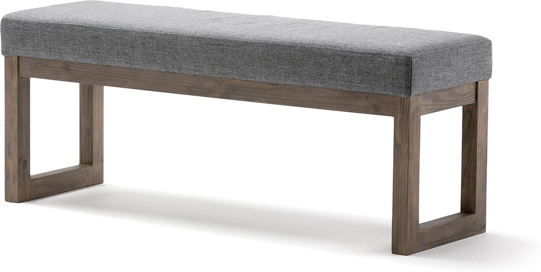 SIMPLIHOME Milltown Large Ottoman Bench - 44 inch Wide Upholstered Linen Look Fabric Rectangle Footstool Ottoman in Grey, Contemporary Bench for Bedroom or Entryway with Cushioned Seat, Assembled, 14.4"D x 44.1"W x 18.4"H