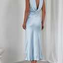 Women's Summer Satin Strapless Tube Top Maxi Dress Elegant Silk Backless Halter Neck Formal Party Dresses Wedding Guest (Blue, S)