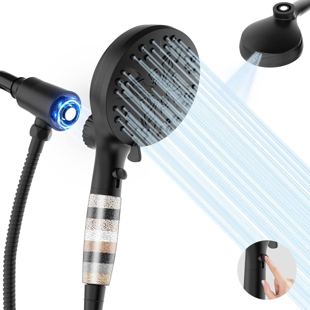 5" Filtered Handheld Shower Head with 10 Spray Modes,High Pressure Detachable Showerhead with Magnetic Docking, Water Flow Control & 69" Stainless Steel Shower Hose,Black