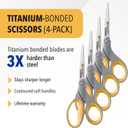 Westcott 8-Inch Titanium Bonded Scissors for Home, Office, and Classroom - Perfect for Cutting Paper, Sewing, and Crafts - Heavy-Duty Design with Soft Handle - Gray/Yellow - 4-Pack