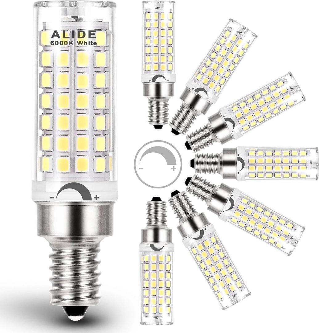 ALIDE E12 C7 Dimmable Led Candelabra Bulbs Kx 2000 60 Watt Replacement, 6000k Daylight White T6 110V 120V Small Base E12 LED Bulbs 6W for Ceiling Fan Salt Lamp Chandelier Lighting,600lm,8Pack