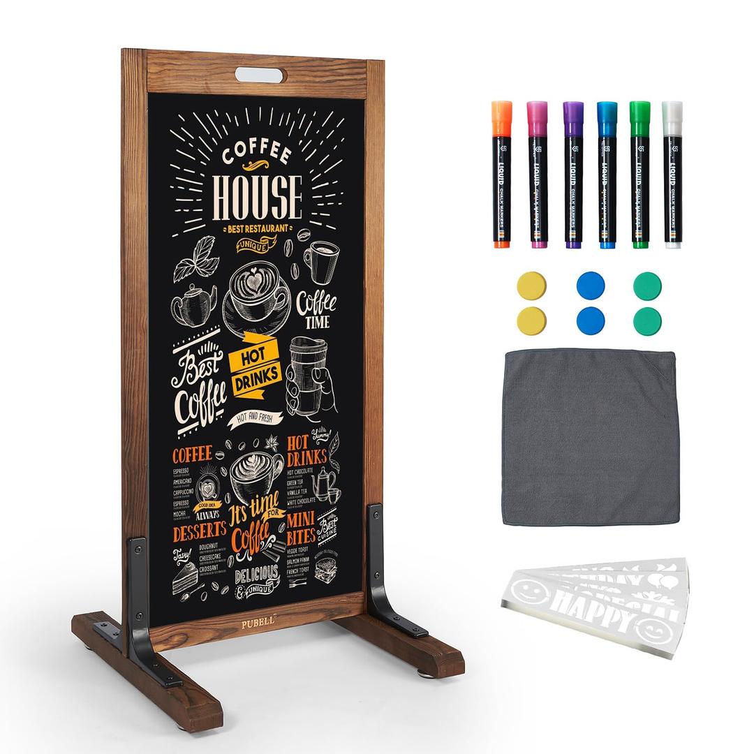 Magnetic Chalkboard Easel Sign Sidewalk - 40 x 20 Inches, Large Stand up Chalk Board Signs, Double Sided Outdoor Chalkboard Display for Restaurant Cafe Shop Wedding Party or Business, Brown