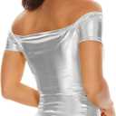 Women's Shiny Metallic Crop Tops Off Shoulder Tube Bra for Raves, Festivals, Costumes (S)