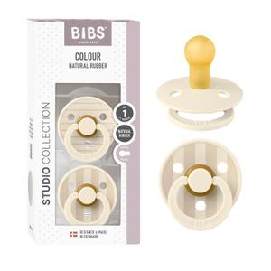 BIBS Pacifiers - Studio 2 Pack | Round Nipple Baby Pacifier | BPA Free Natural Rubber Latex Soother | Made in Denmark | Size 0+ Months | Pin Ivory Vanilla